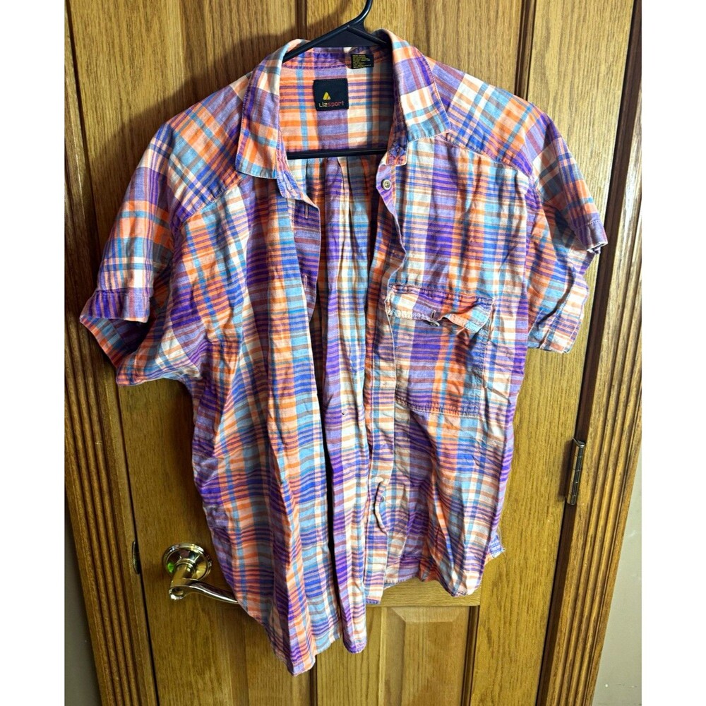 Lizsport Women’s 12 Plaid Short Sleeve Collared Button-Down Cotton Shirt